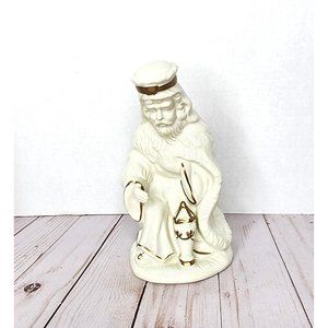 Wiseman Kneeling Nativity Figurine Replacement White Gold 7" Holiday Time Vtg